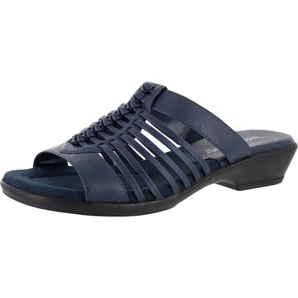 Easy Street Womens Nola Faux Leather Slide Sandals Navy 7.5 Wide (CDW) #110